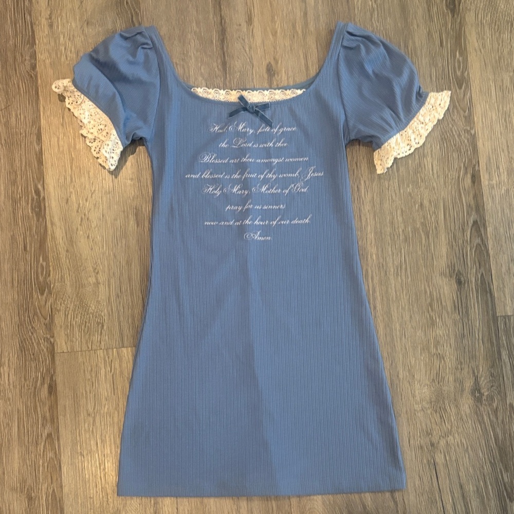 Praying - Blue Lace-Trim Ribbed Mini Dress